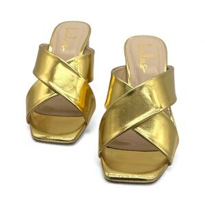 New in box, Lulu's Ybarra Gold Women's Slide‎ Sandals